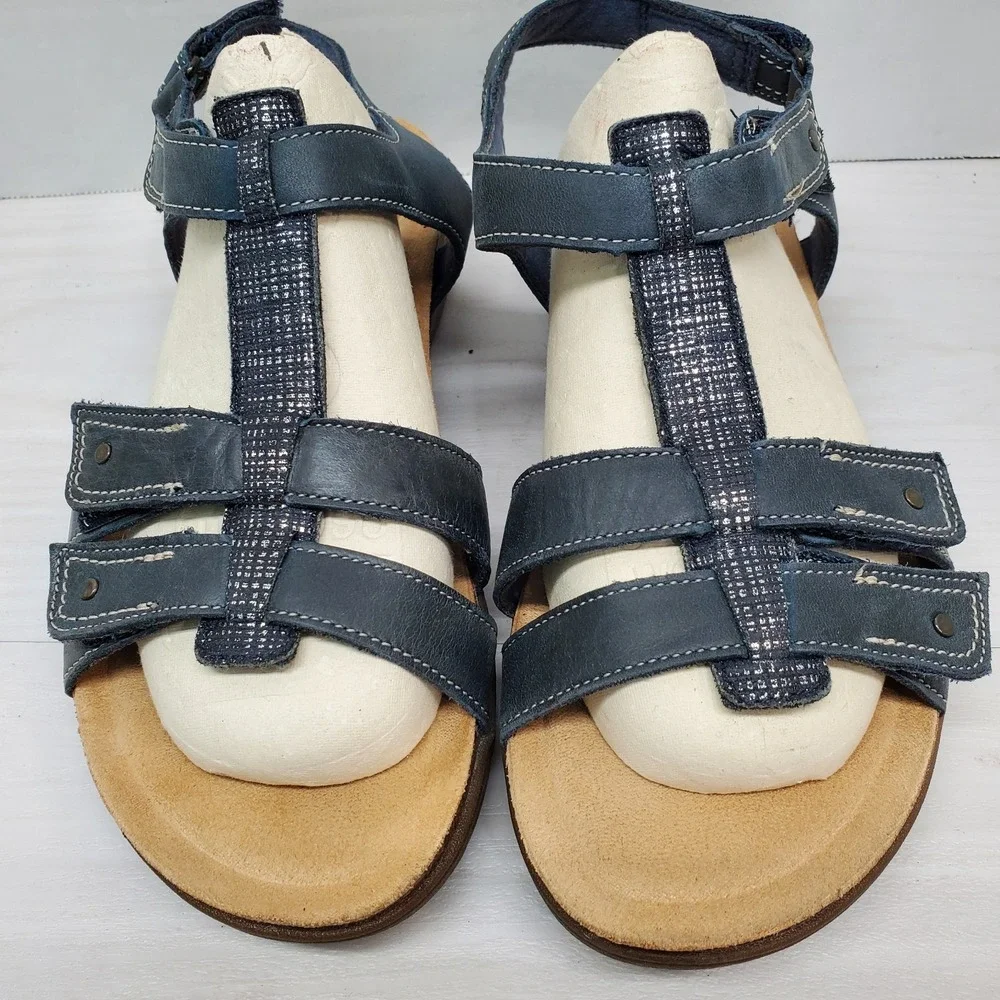 Clarks Collection Adjustable Sandals April Cove Black Leather Womens 9 Comfort